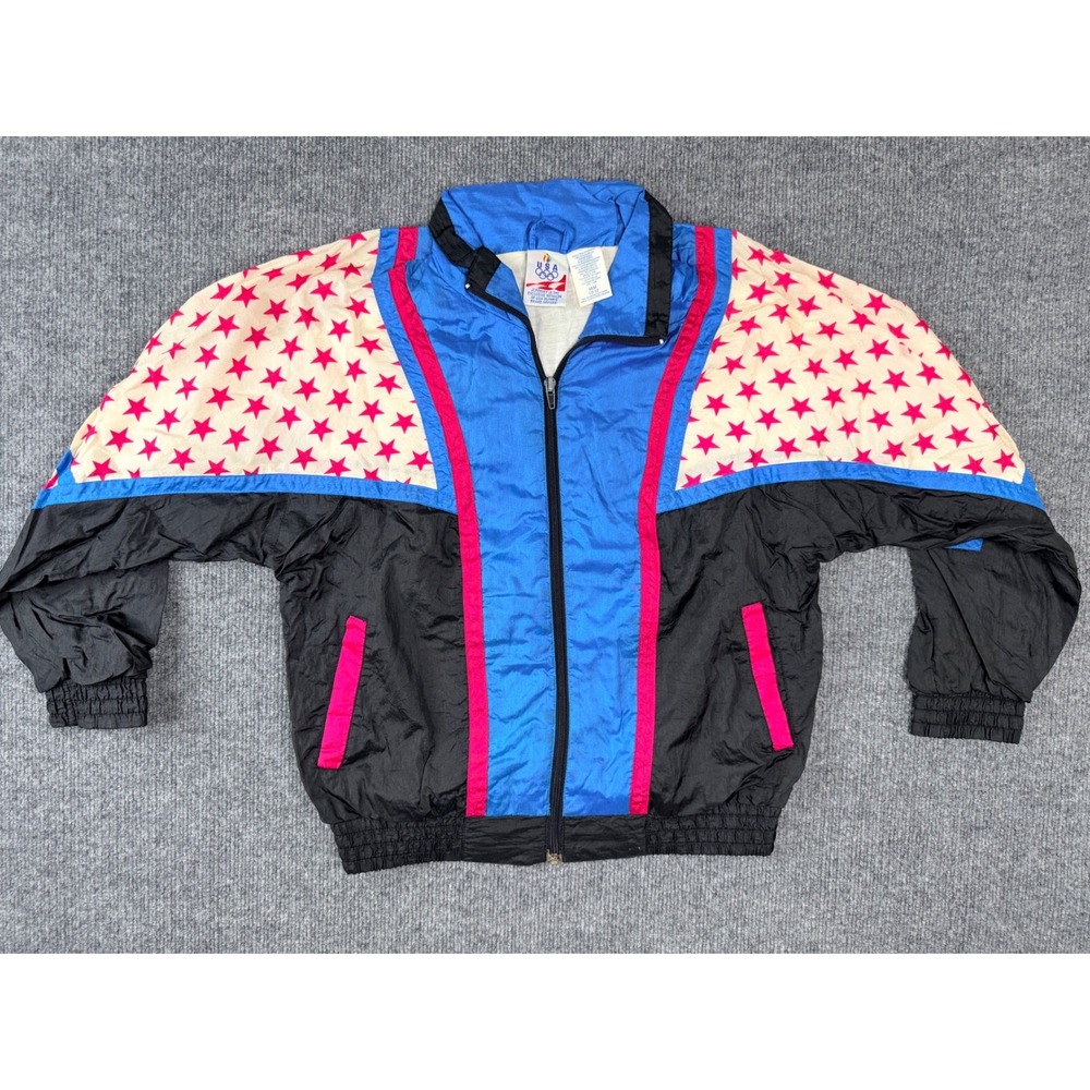 Vintage 90s USA Olympic Windbreaker Jacket Youth 10-12 Blue Colorblock